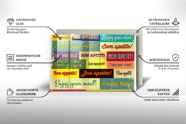 Skleněná deska do kuchyně Titulky jazyky dobré chuti