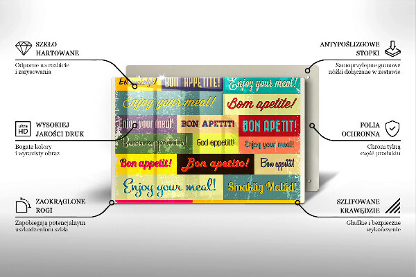 Skleněná deska do kuchyně Titulky jazyky dobré chuti