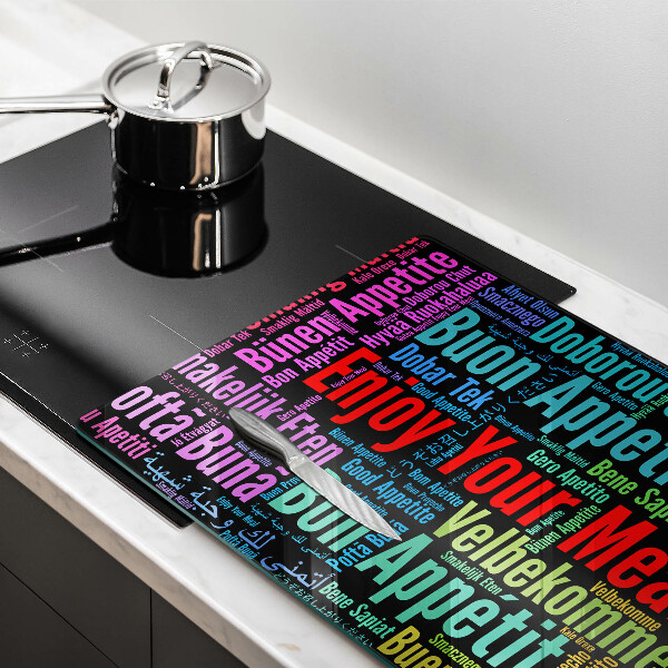 Skleněná deska do kuchyně Titulky jazyky dobré chuti