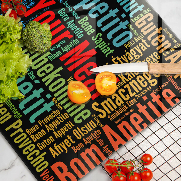 Skleněná deska do kuchyně Titulky jazyky dobré chuti