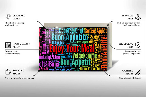 Skleněná deska do kuchyně Titulky jazyky dobré chuti