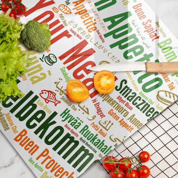 Skleněná deska do kuchyně Titulky jazyky dobré chuti