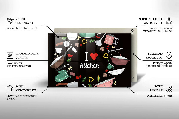 Skleněná deska do kuchyně Ilustrace miluji kuchyni