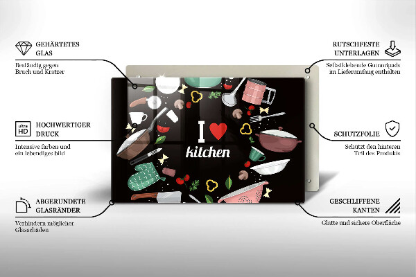Skleněná deska do kuchyně Ilustrace miluji kuchyni
