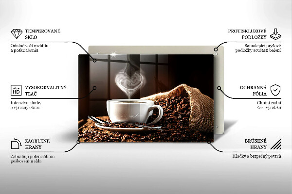 Krájecí prkénko skleněné Káva a šálek