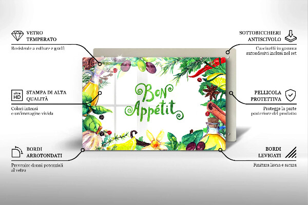 Krájecí prkénko skleněné Bon appetit nápis