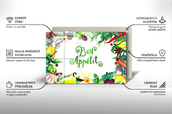 Krájecí prkénko skleněné Bon appetit nápis