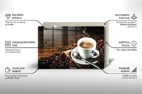 Krájecí prkénko skleněné Šálek a kávová zrna