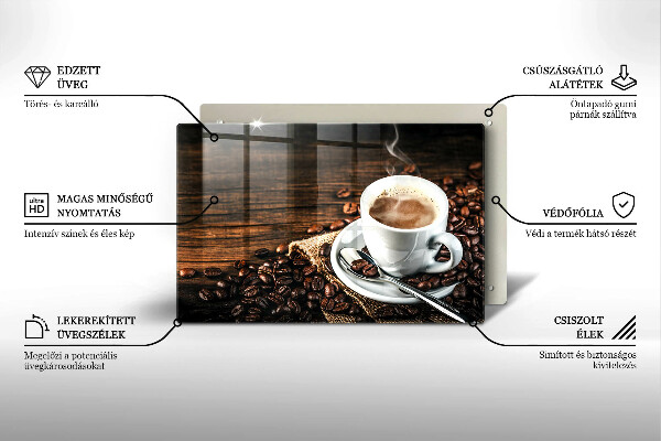 Krájecí prkénko skleněné Šálek a kávová zrna