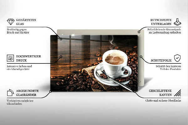 Krájecí prkénko skleněné Šálek a kávová zrna