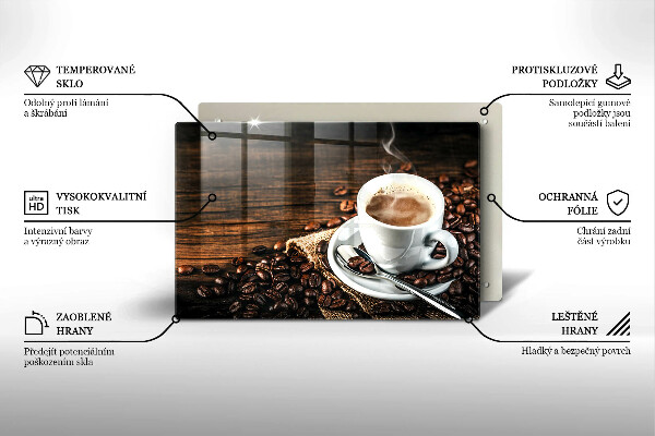 Krájecí prkénko skleněné Šálek a kávová zrna