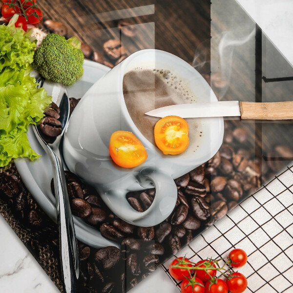 Krájecí prkénko skleněné Šálek a kávová zrna