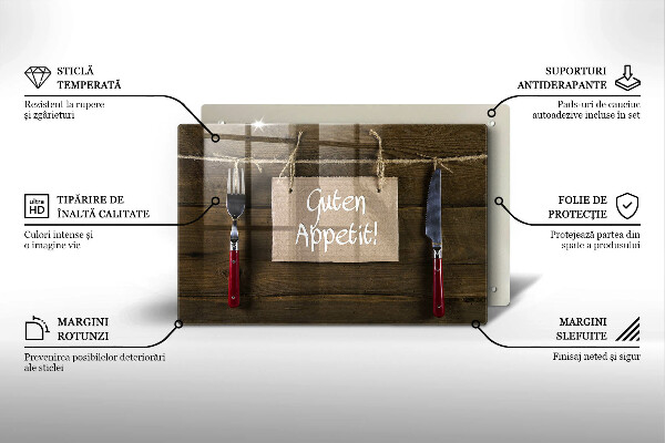 Skleněná deska do kuchyně Guten appetit nápis na deskách