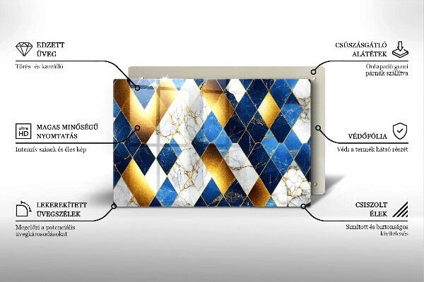 Skleněná deska do kuchyně Zlaté mramorové kosočtverce