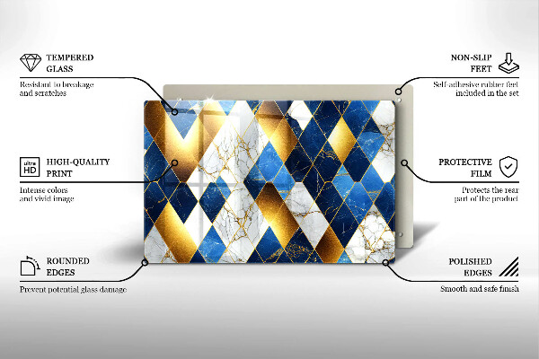 Skleněná deska do kuchyně Zlaté mramorové kosočtverce