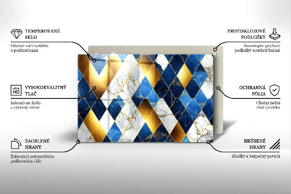 Skleněná deska do kuchyně Zlaté mramorové kosočtverce