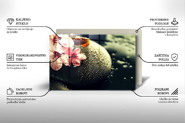 Skleněná deska do kuchyně Květiny zenové kameny