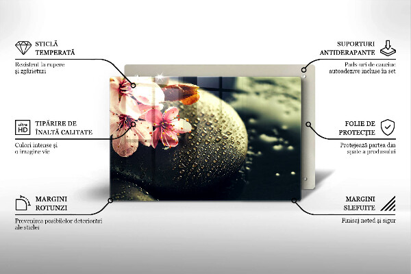 Skleněná deska do kuchyně Květiny zenové kameny