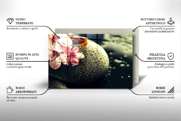 Skleněná deska do kuchyně Květiny zenové kameny