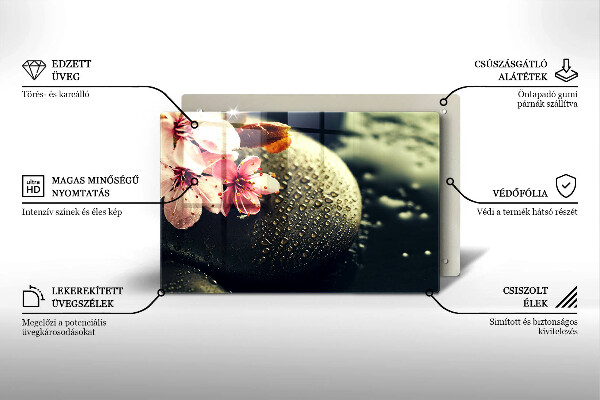 Skleněná deska do kuchyně Květiny zenové kameny