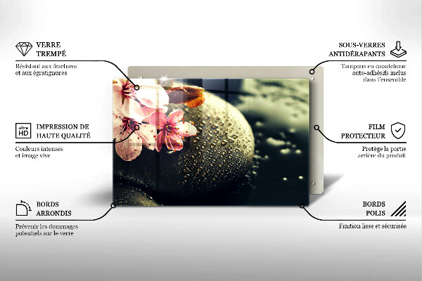 Skleněná deska do kuchyně Květiny zenové kameny