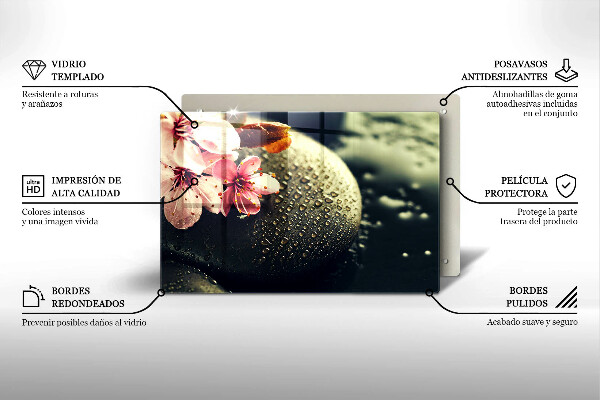 Skleněná deska do kuchyně Květiny zenové kameny