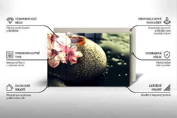 Skleněná deska do kuchyně Květiny zenové kameny