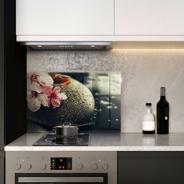 Skleněná deska do kuchyně Květiny zenové kameny