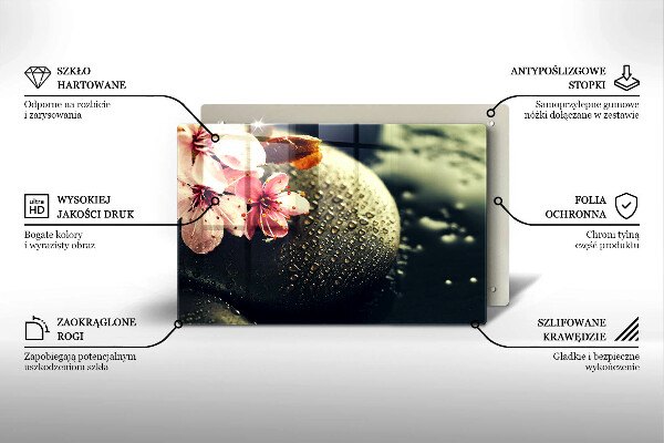 Skleněná deska do kuchyně Květiny zenové kameny