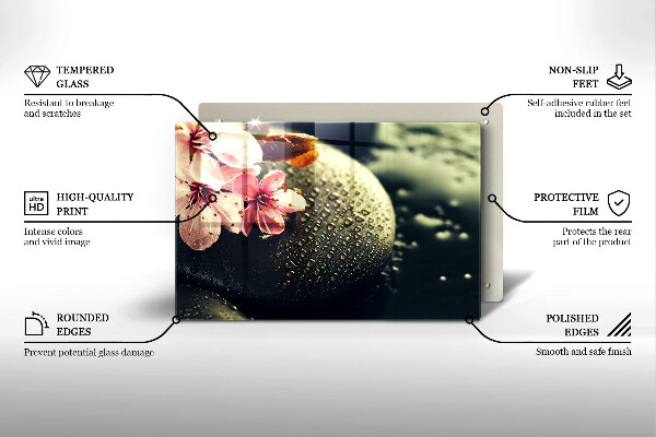 Skleněná deska do kuchyně Květiny zenové kameny