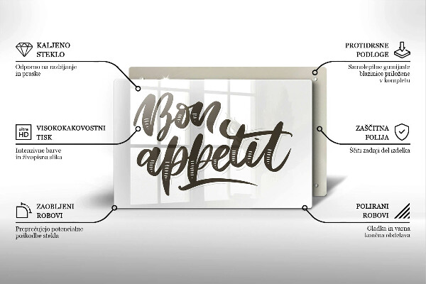 Skleněná deska do kuchyně Bon appetit nápis