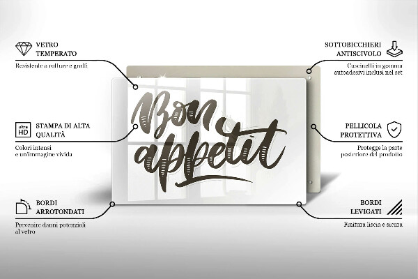 Skleněná deska do kuchyně Bon appetit nápis