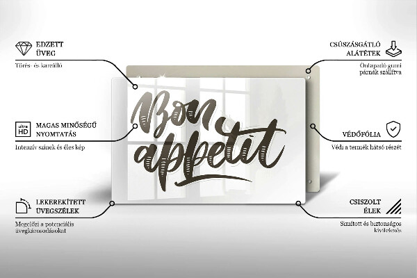 Skleněná deska do kuchyně Bon appetit nápis