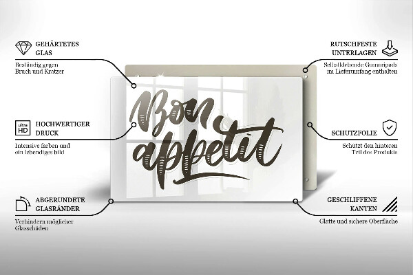 Skleněná deska do kuchyně Bon appetit nápis