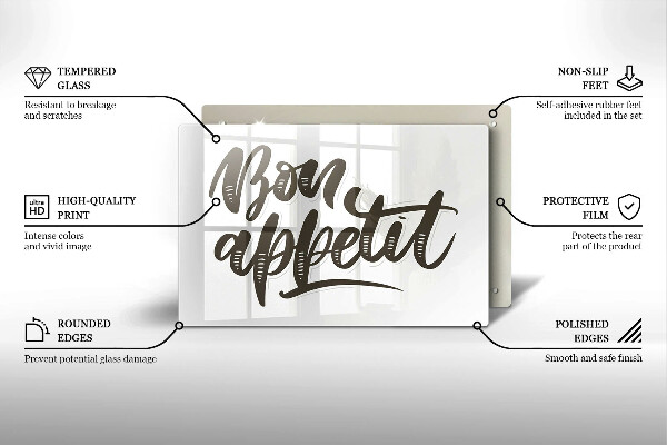 Skleněná deska do kuchyně Bon appetit nápis