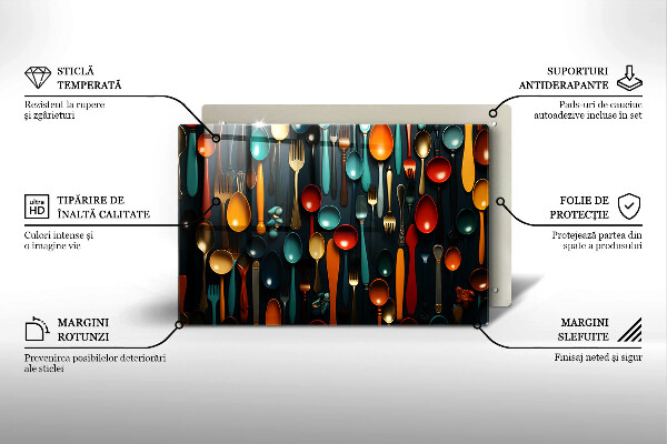 Skleněná deska do kuchyně Barevné lžíce a vidličky