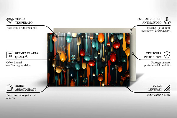 Skleněná deska do kuchyně Barevné lžíce a vidličky