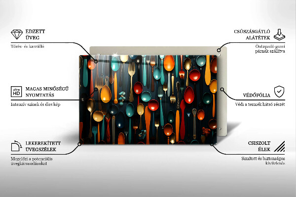 Skleněná deska do kuchyně Barevné lžíce a vidličky