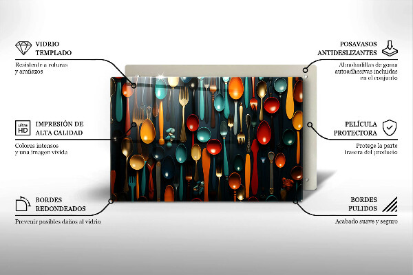 Skleněná deska do kuchyně Barevné lžíce a vidličky