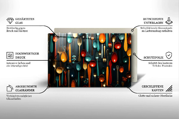 Skleněná deska do kuchyně Barevné lžíce a vidličky