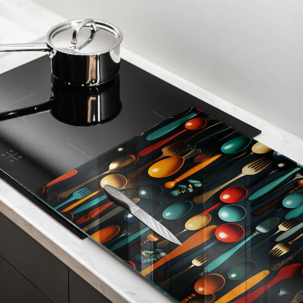 Skleněná deska do kuchyně Barevné lžíce a vidličky