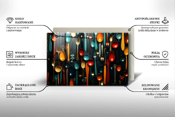 Skleněná deska do kuchyně Barevné lžíce a vidličky