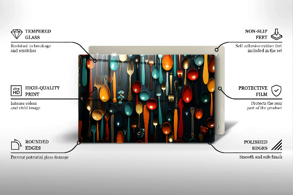 Skleněná deska do kuchyně Barevné lžíce a vidličky