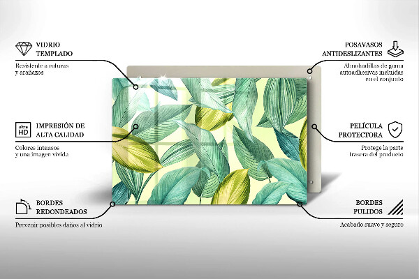 Skleněná deska do kuchyně Zelené tropické listy