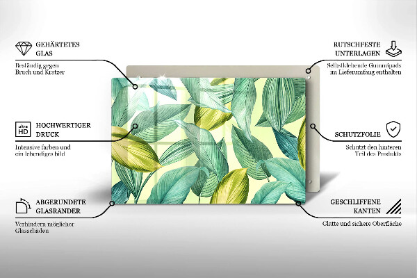 Skleněná deska do kuchyně Zelené tropické listy