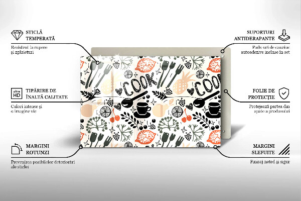 Skleněná deska do kuchyně Kreslený motiv kuchyně