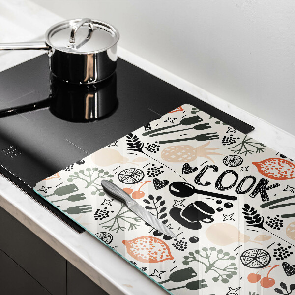 Skleněná deska do kuchyně Kreslený motiv kuchyně