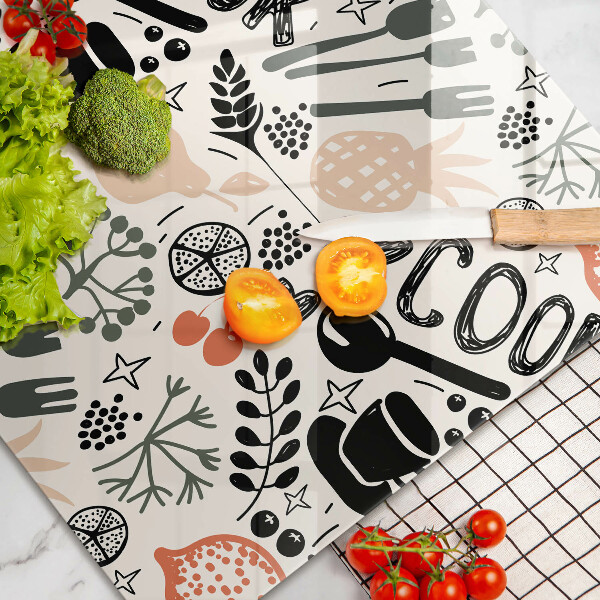 Skleněná deska do kuchyně Kreslený motiv kuchyně