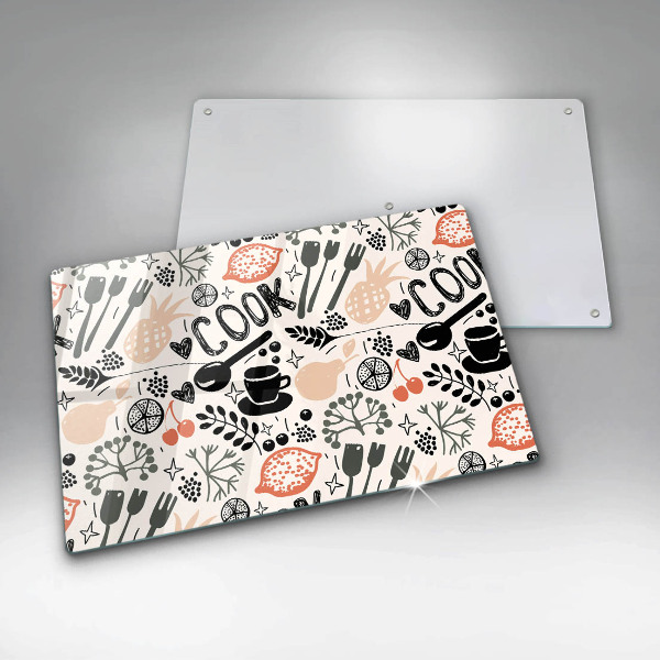 Skleněná deska do kuchyně Kreslený motiv kuchyně