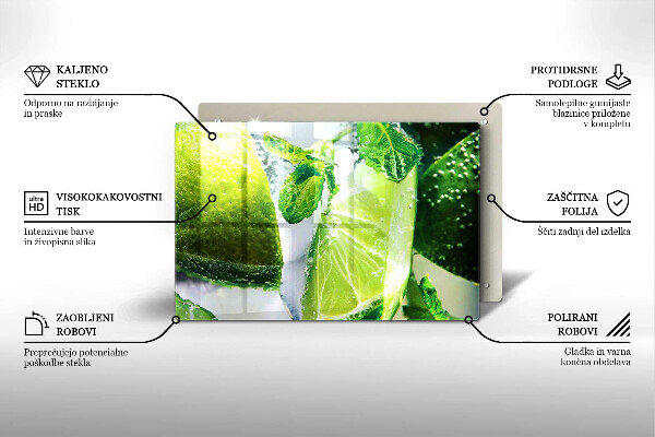 Skleněná deska do kuchyně Voda s vápnem a ledem